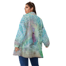 Load image into Gallery viewer, All-Over Print Women's Borg Fleece Stand-up Collar Coat With Zipper Closure
